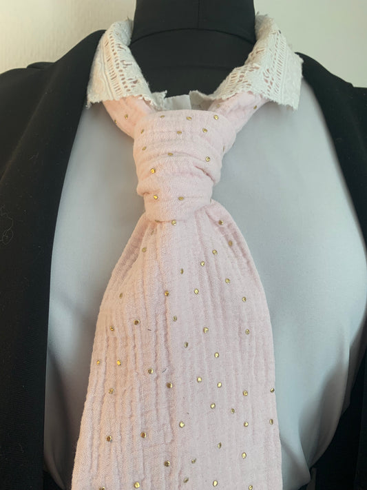 Cravate & 23 double gaze  rose à paillettes
