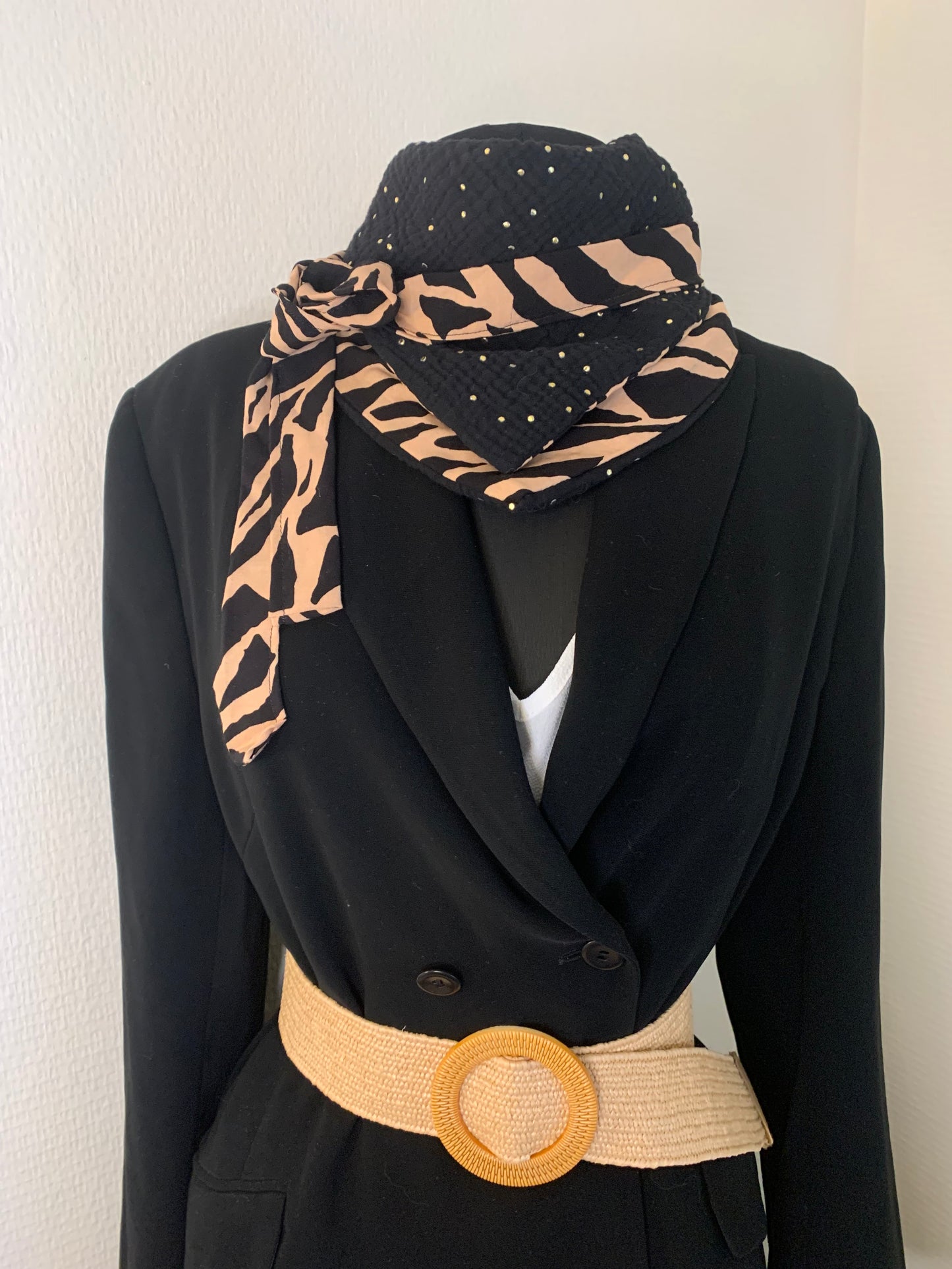 Mimi 17 Foulard forme bandana réversible double gaze pailleté