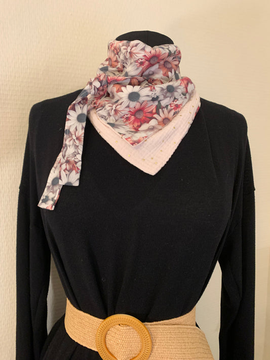 Mimi 24 Foulard façon bandana viscose et double gaze pointes dotées