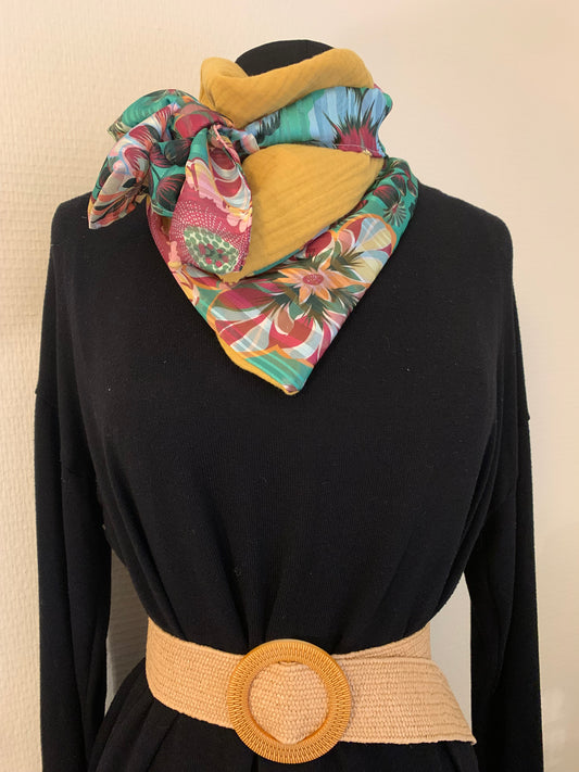 Mimi 22 Foulard façon bandana voile et double gaze MODÈLE  UNIQUE