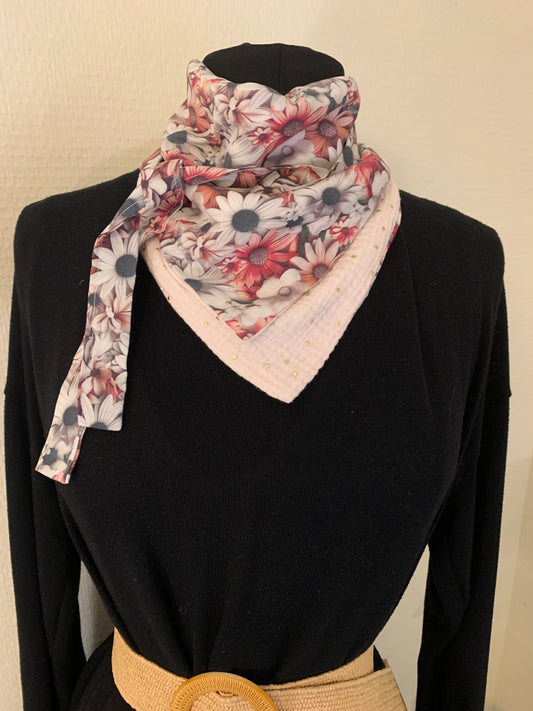 Mimi 24 Foulard façon bandana viscose et double gaze pointes dotées