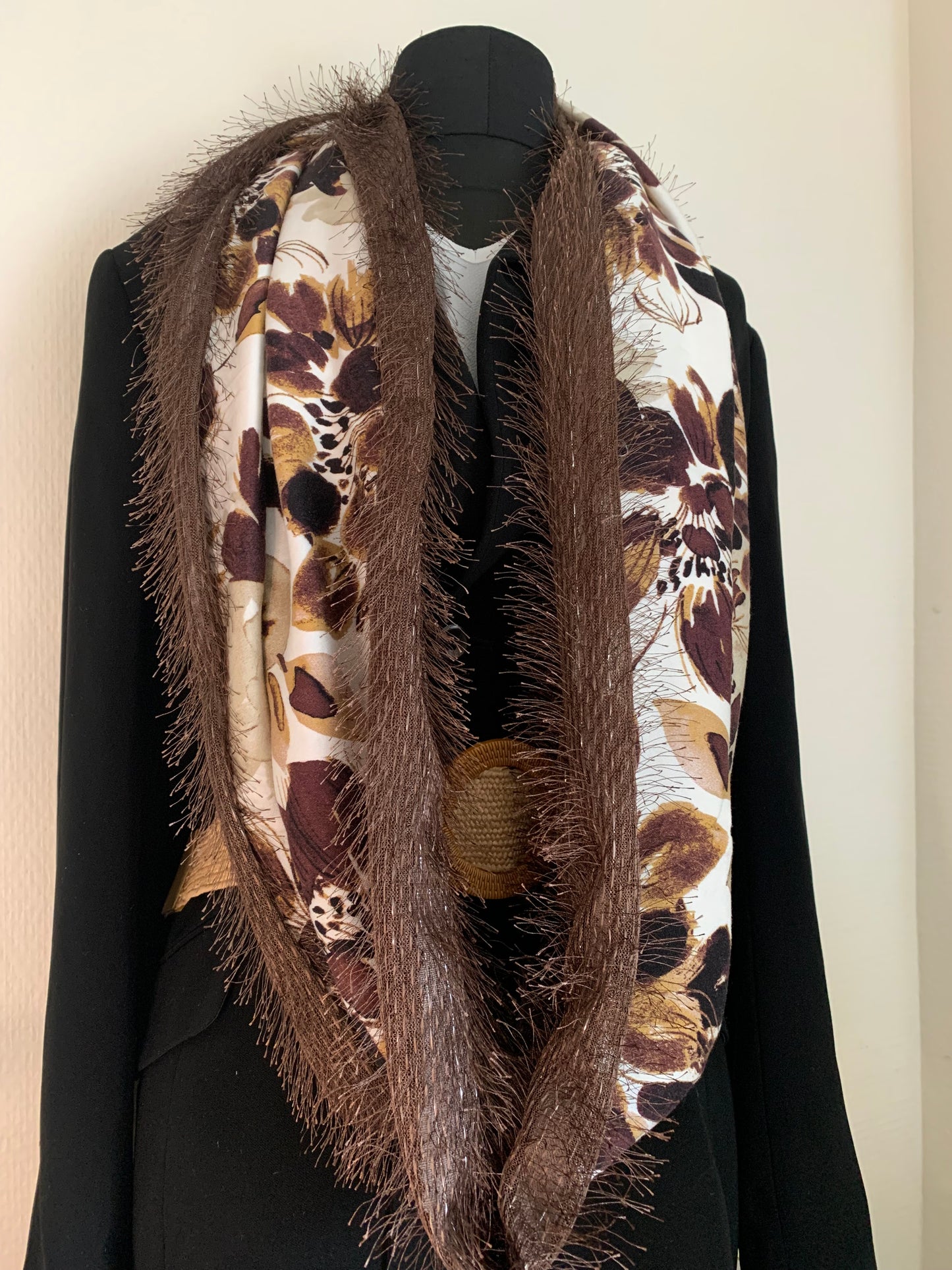 Plume marrony Double tour de cou fausse fourrure et viscose