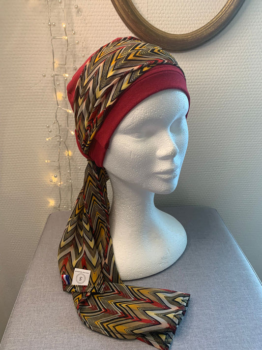 Sublimant 36 Ensemble bonnet de chimiothérapie/ Alopécie et son foulard en voile MODELE UNIQUE