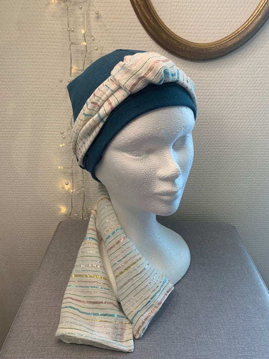 Sublimant 12 Ensemble bonnet de chimiothérapie / Alopécie et son foulard voile rayures brillantes