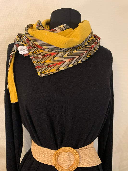 Zig & Zag Foulard à lanières voile et double gaze pointes dorées