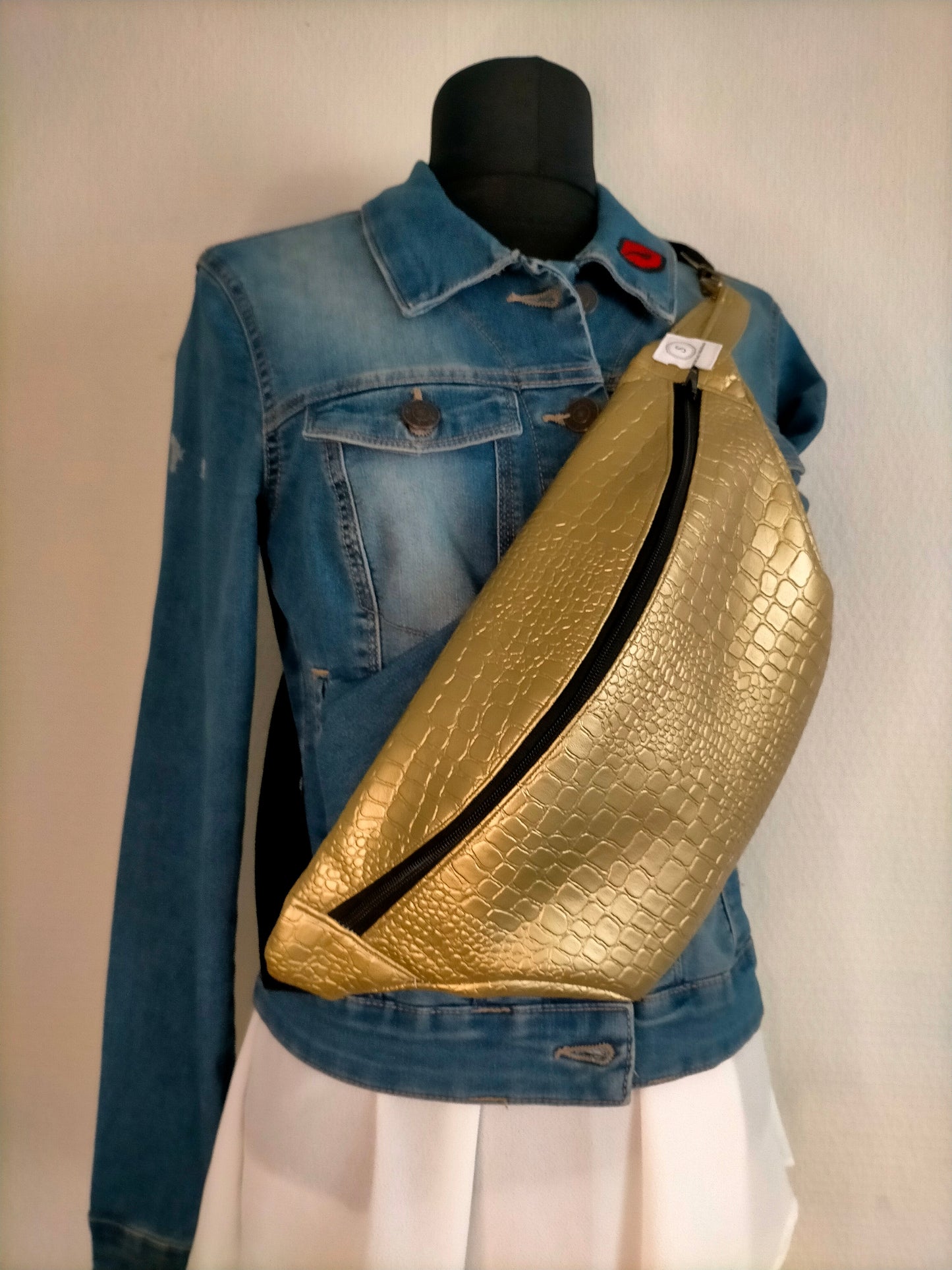 Cités d'Or Sac banane en simili cuir effet croco doré