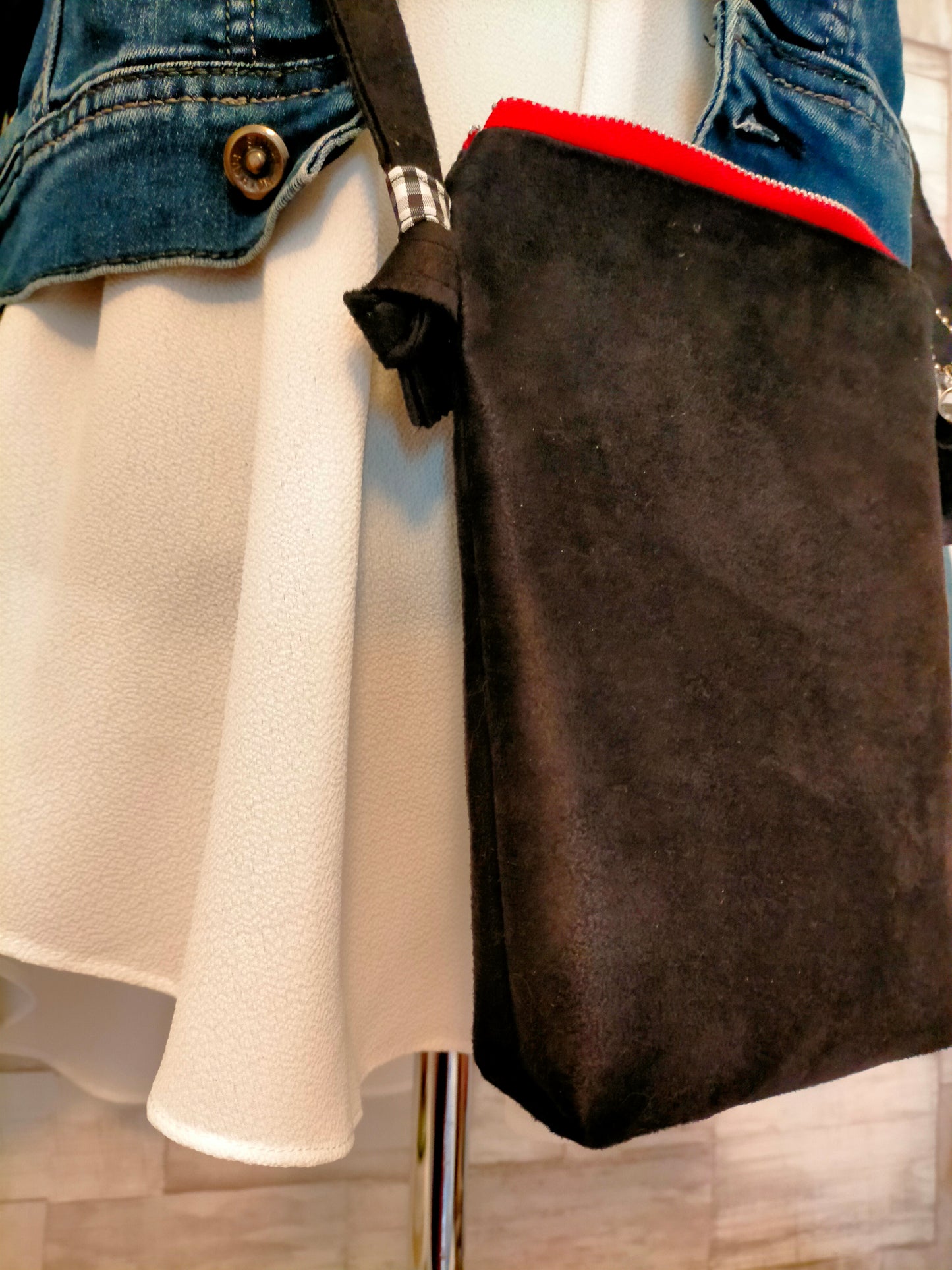 Vichy caché Pochette à bandoulière en suédine