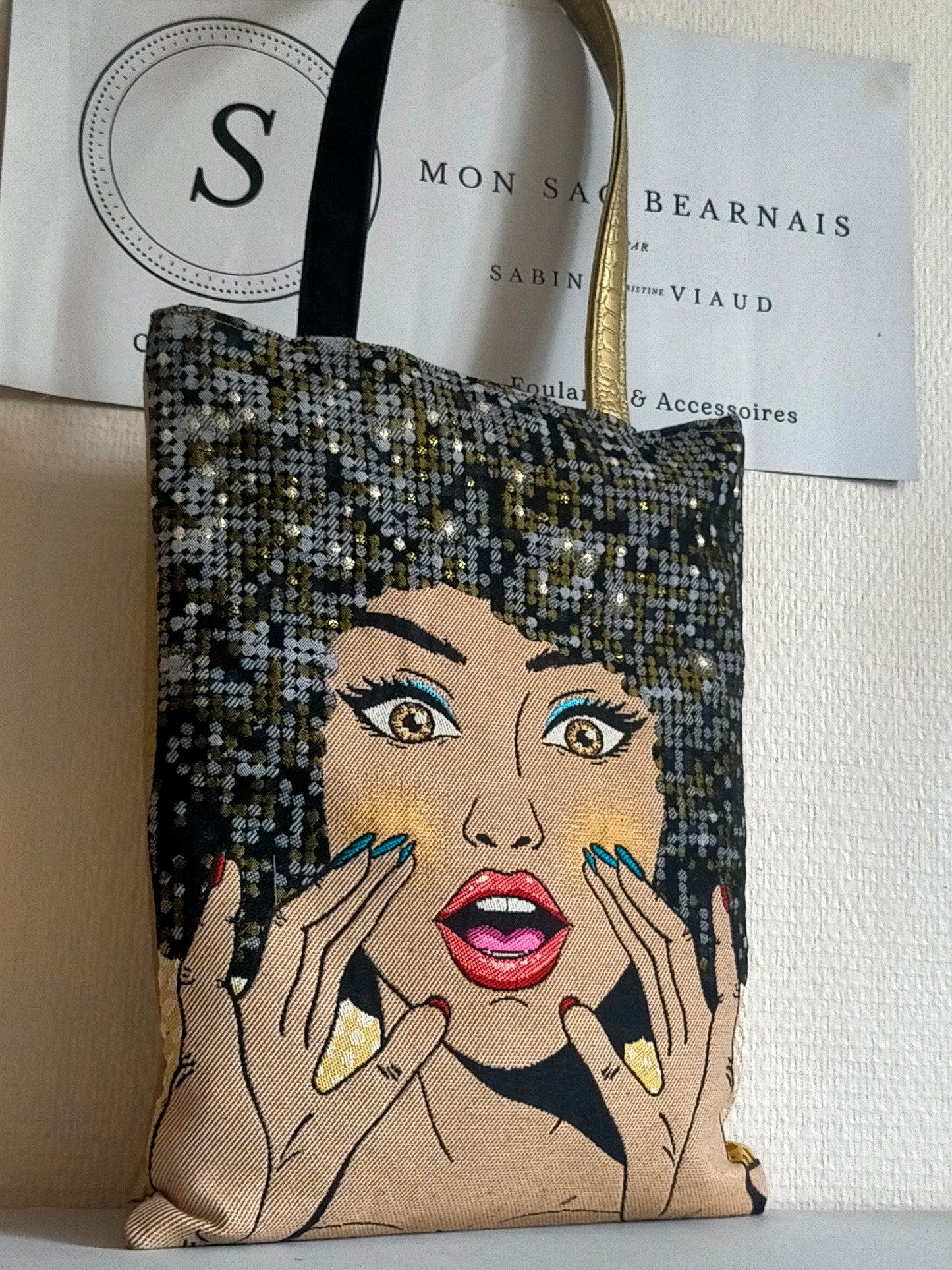 Rihanna Sac en  carré de jacquart et simili cuir croco doré MODELE UNIQUE