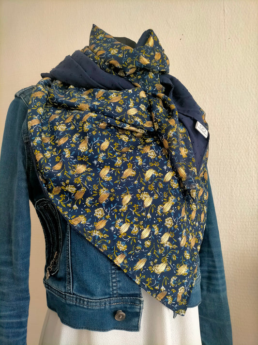 Plumetis zely Grand foulard triangle voile et coton