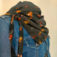Hysope  Foulard à lanières réversible voile imprimé et micro fibre uni noir