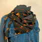Hysope  Foulard à lanières réversible voile imprimé et micro fibre uni noir