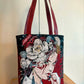 Fuji Geisha  Sac carré de jacquard et simili cuir rouge lisse