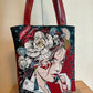 Fuji Geisha  Sac carré de jacquard et simili cuir rouge lisse