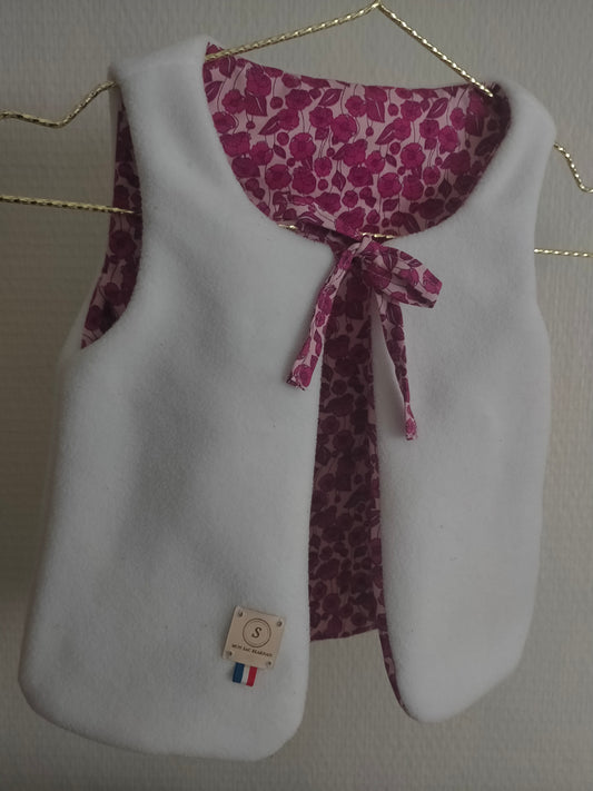 Bulle de neige Gilet réversible en polaire blanc et coton fleurs 3 ans