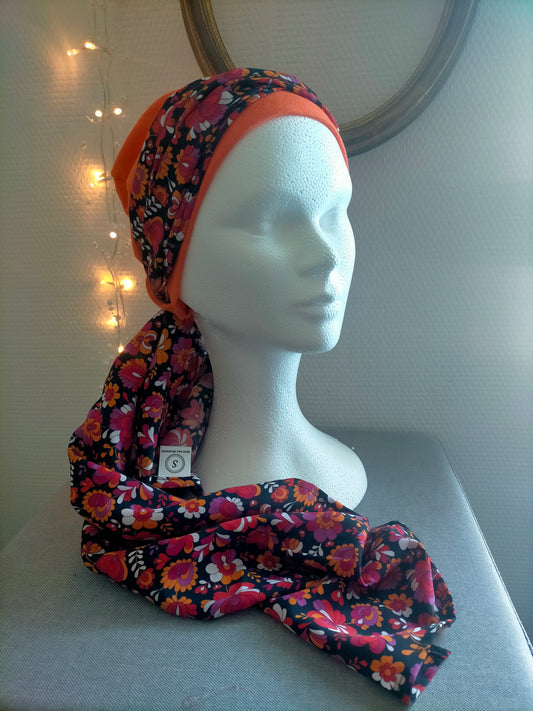 Sublimant n°6 Bonnet anti glisse ( de chimiothérapie) et son foulard en viscose fleuri