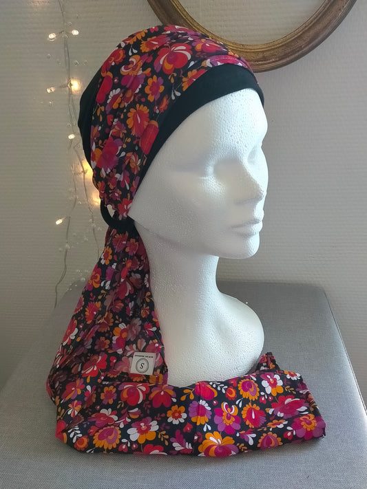 Sublimant n°13  Bonnet anti glisse ( de chimiothérapie ) et son foulard viscose