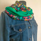 Prairie Double snood en viscose fleuri et coton uni vert bouteille