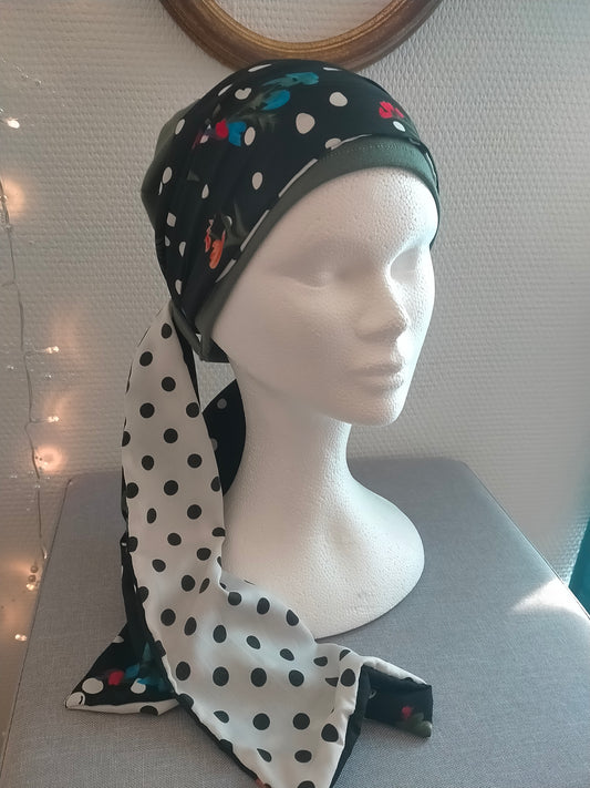 Sublimant n°19 Bonnet anti glisse ( de chimiothérapie) et son foulard REVERSIBLE