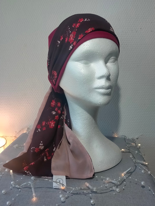 Sublimant 33 Ensemble bonnet de chimiothérapie/Alopécie et son foulard REVERSIBLE crêpe et voile