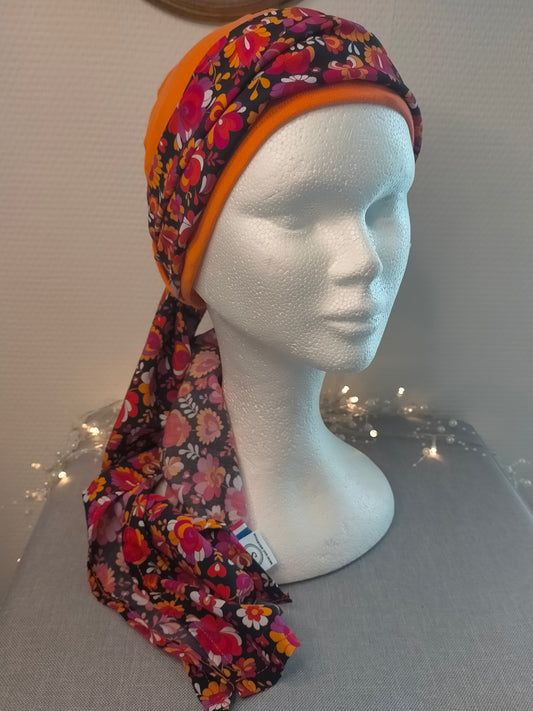 Sublimant 13.O Ensemble Bonnet de chimiothérapie/Alopécie et son foulard en viscose fleuri