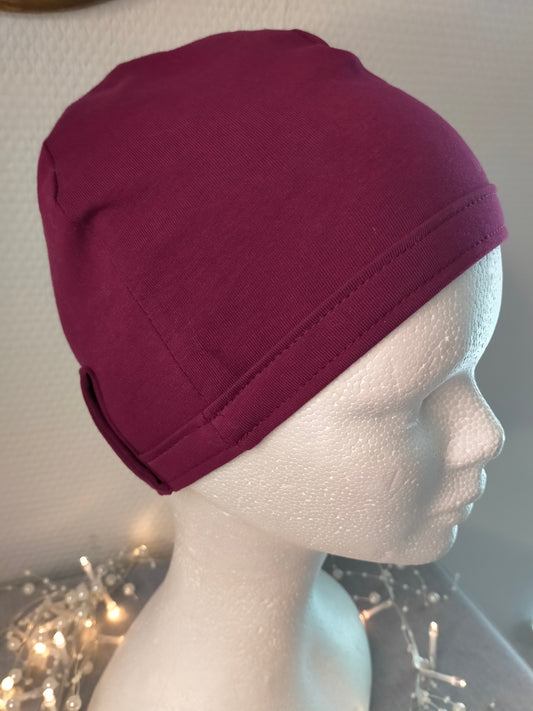 Sublimant Bonnet de chimiothérapie / Alopécie, doublé en jersey lisse, couleur prune