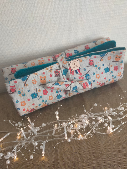Chouette Grande couverture en douillette bleu canard et coton 95 x 63