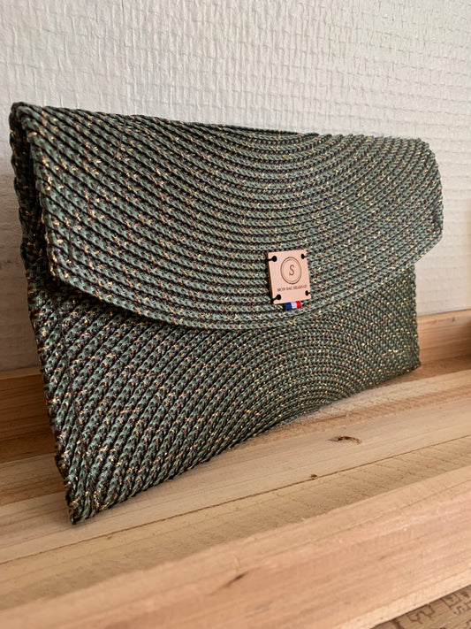 Pochette enveloppe verte moucheté doré