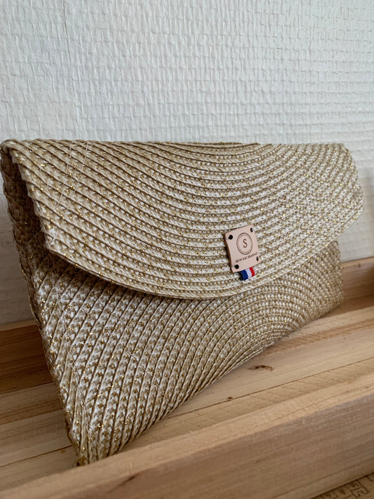 Pochette enveloppe beige moucheté doré