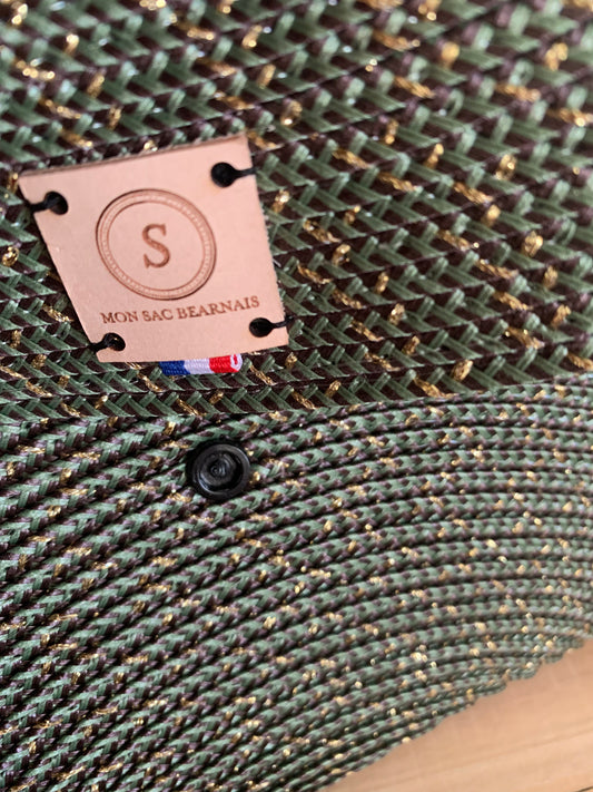 Pochette enveloppe verte moucheté doré