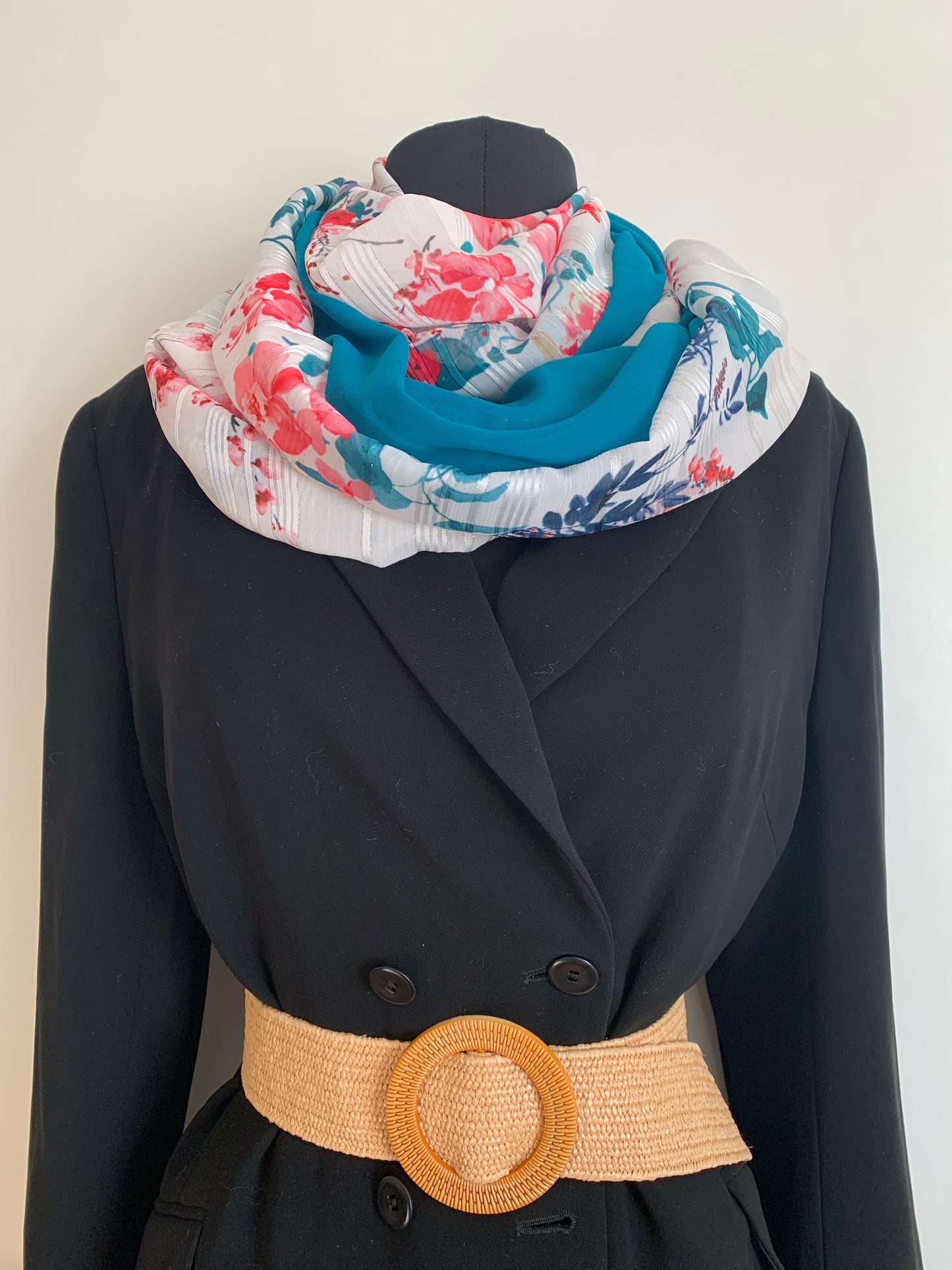 Lac en fleurs    Foulard double tour de cou REVERSIBLE en  MODELE UNIQUE