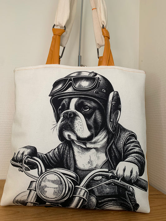 Hercule le motard  Sac simili cuir et coton MODELE UNIQUE
