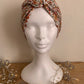 Sublimant bonnet turban de chimiothérapie / Alopécie n° 10 en jersey fond blanc petites fleurs terracotta