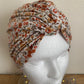 Sublimant bonnet turban de chimiothérapie / Alopécie n° 10 en jersey fond blanc petites fleurs terracotta