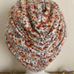 Sublimant bonnet turban de chimiothérapie / Alopécie n° 10 en jersey fond blanc petites fleurs terracotta