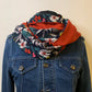 Victoria Foulard double snood en viscose imprimé fleurs et crêpe uni orange tomette