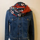 Victoria Foulard double snood en viscose imprimé fleurs et crêpe uni orange tomette