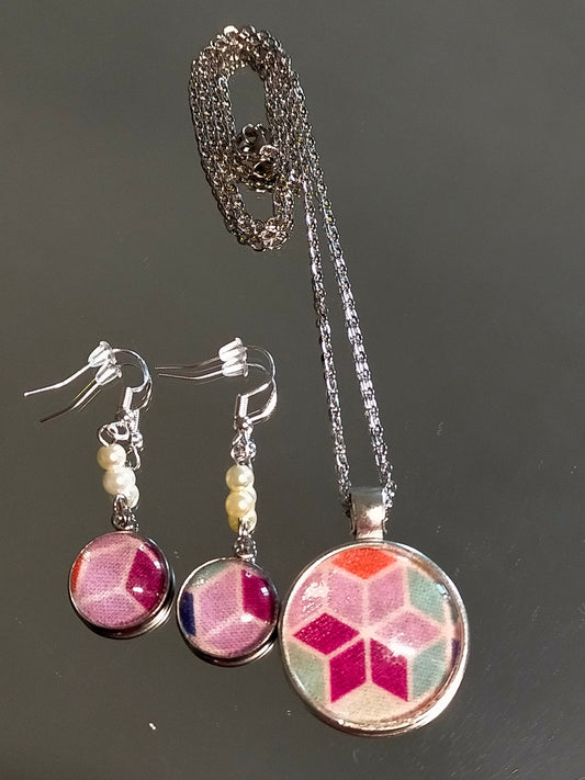Parure O69 BIS pendentif et boucles d'oreilles